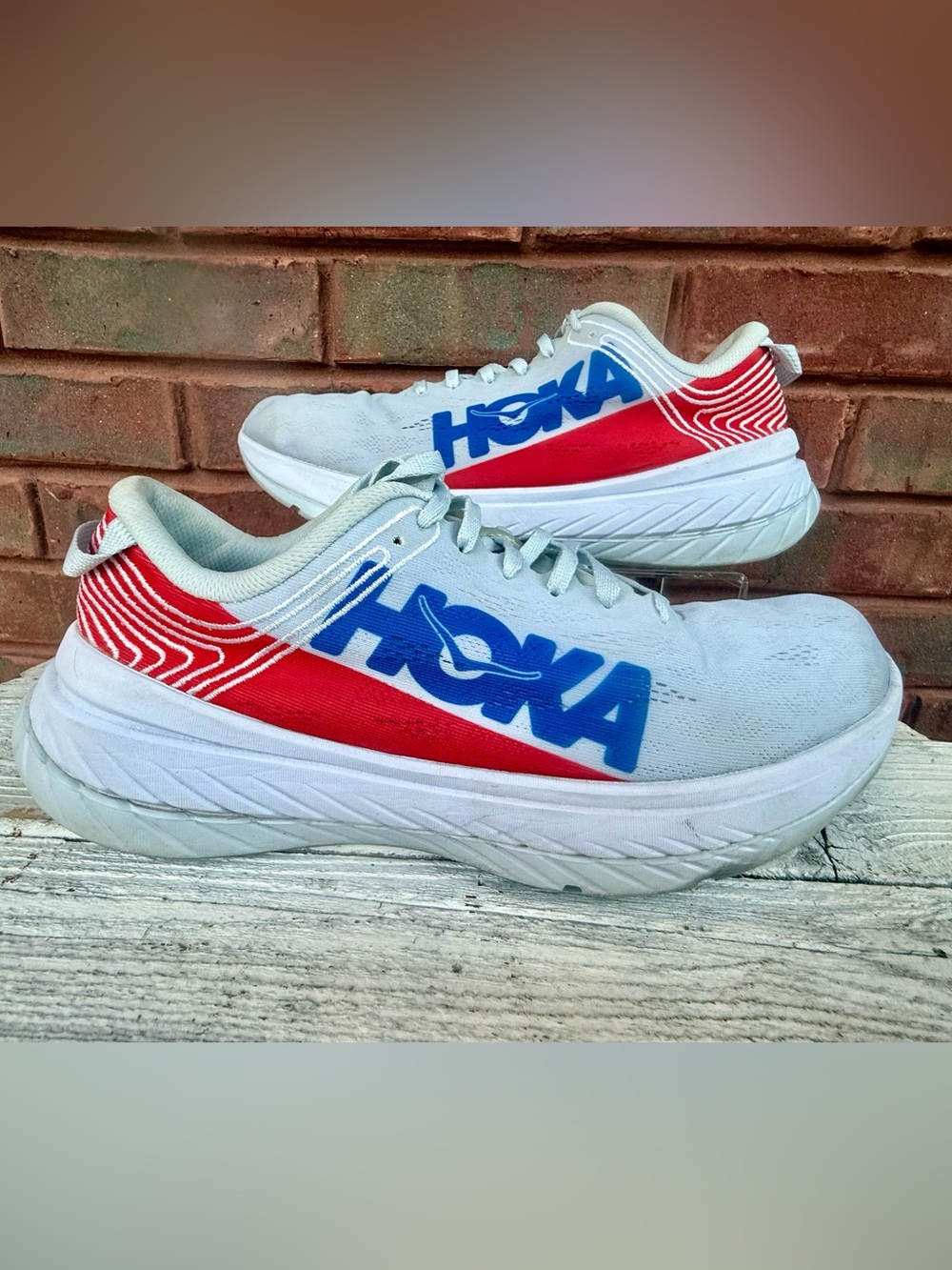 Hoka One One Carbon X Mens Running Shoes Gray Red Size 10.5 Sneakers Athletic